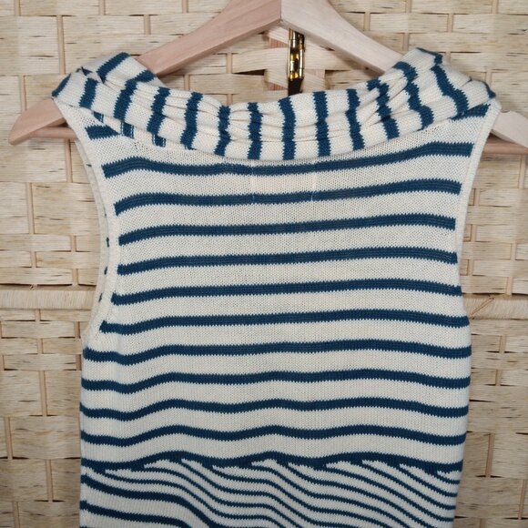 Sparrow Sleeveless Knit Linen Cotton Asymmetrical Small Striped Bateau Neckline - Picture 6 of 6